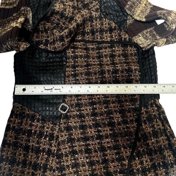 Aris A USA Black Brown Mixed Media Tweed Knit Faux leather Womens Cardigan Sz M - Picture 12 of 12